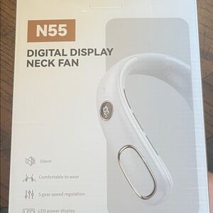 N55 Digital Display Neck Fan - White with Gold Trim